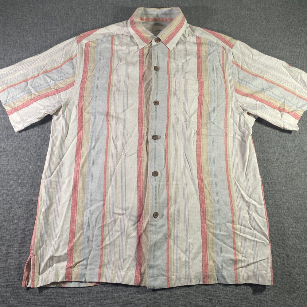Tommy Bahama Original Fit Silk‎ Shirt Striped Short Sleeve Mens M/M